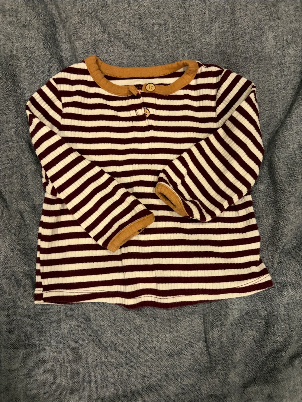 Cat and Jack Baby Burgundy & Cream Long-Sleeve Kids Top with Mustard Trim 6-9M
